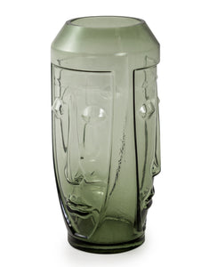 Tall Green Glass Face Vase