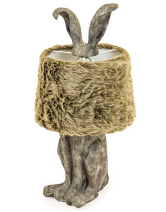 grey rabbit lamp with faux fur shade 