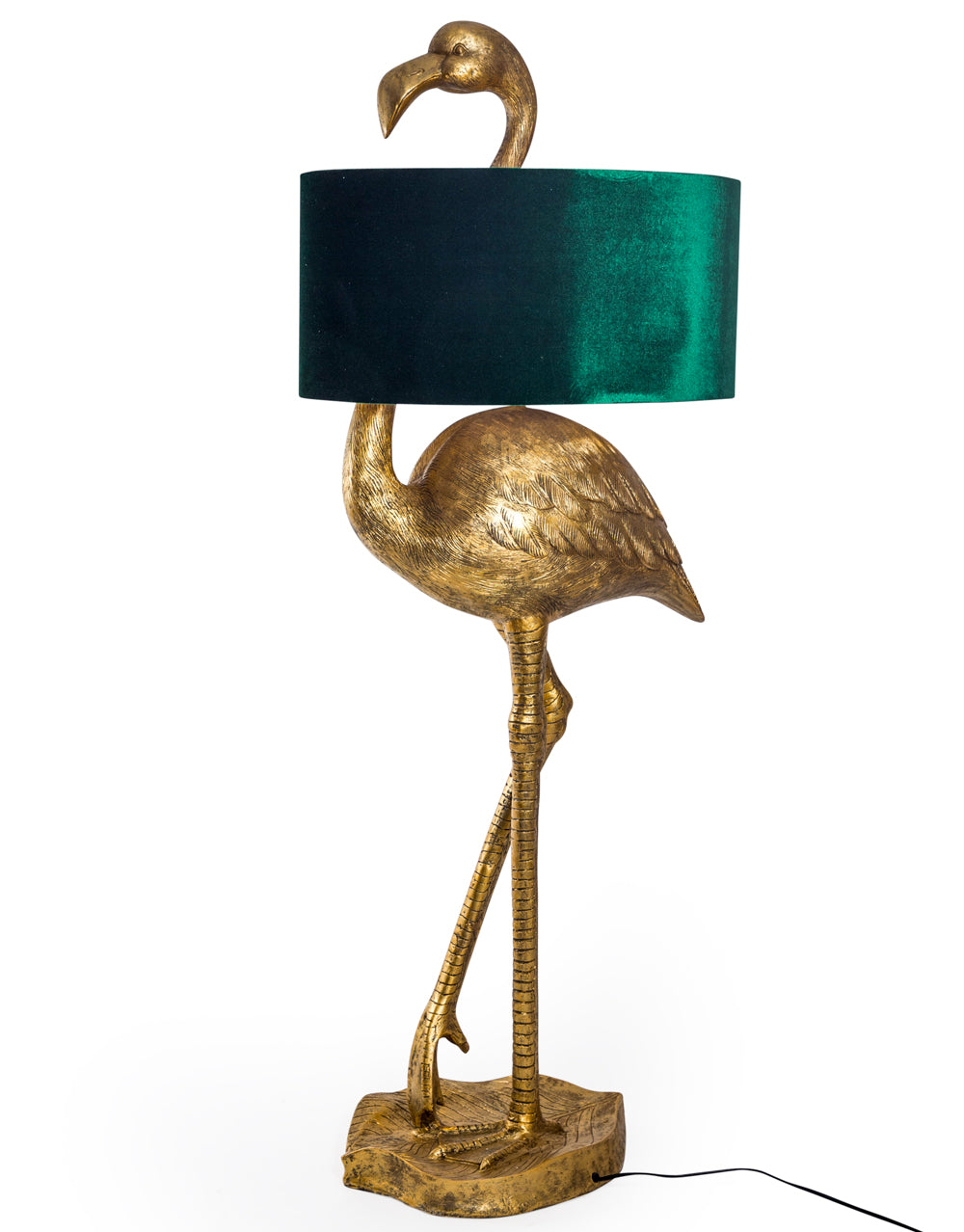 Green Velvet Shade Gold Flamingo Floor Lamp