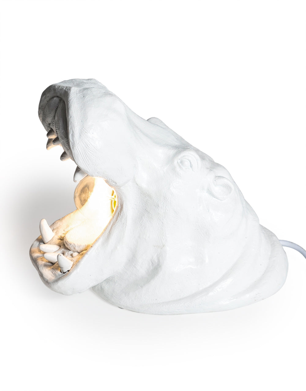 White roaring hippo table lamp - in stock