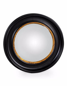 Round Black Convex Mirror with Gold Trim